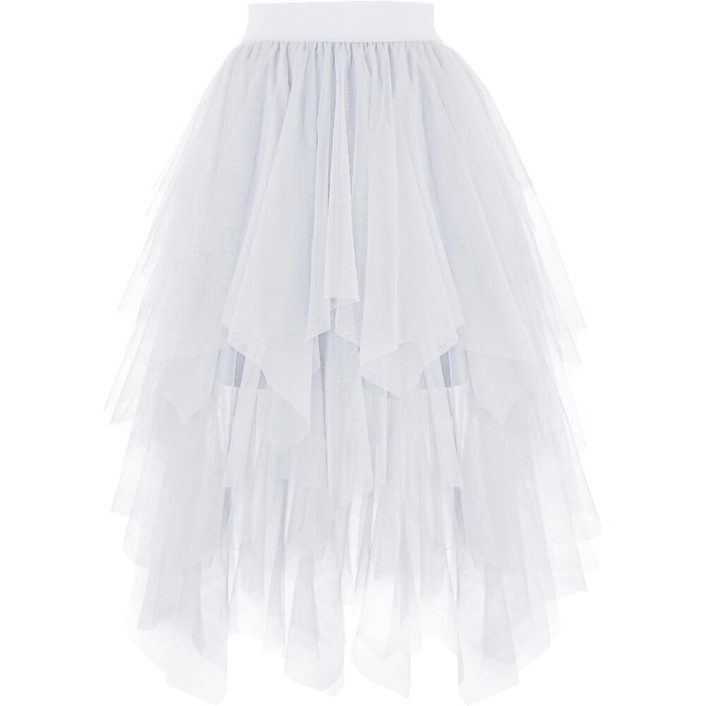 Tulle White for Women High Waist Elastic Midi Skirt Mesh Tutu Skirt